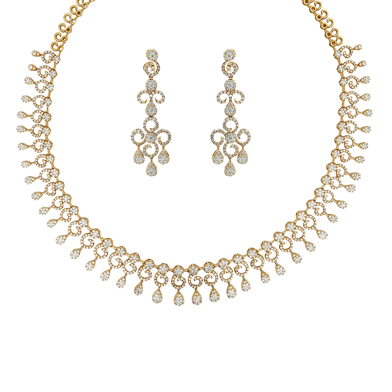 Floral, Lady-Like Evening Wear Diamond Necklace & Earrings